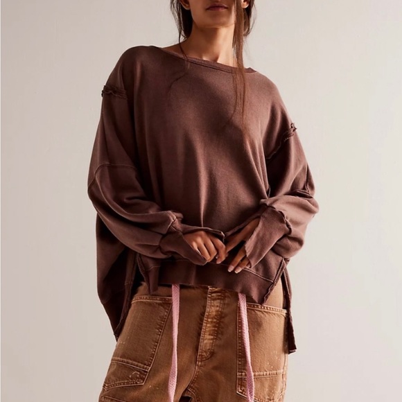 Free People Tops - Free People We The Free Camden Sweatshirt in Chocolate Love Size Large NWT